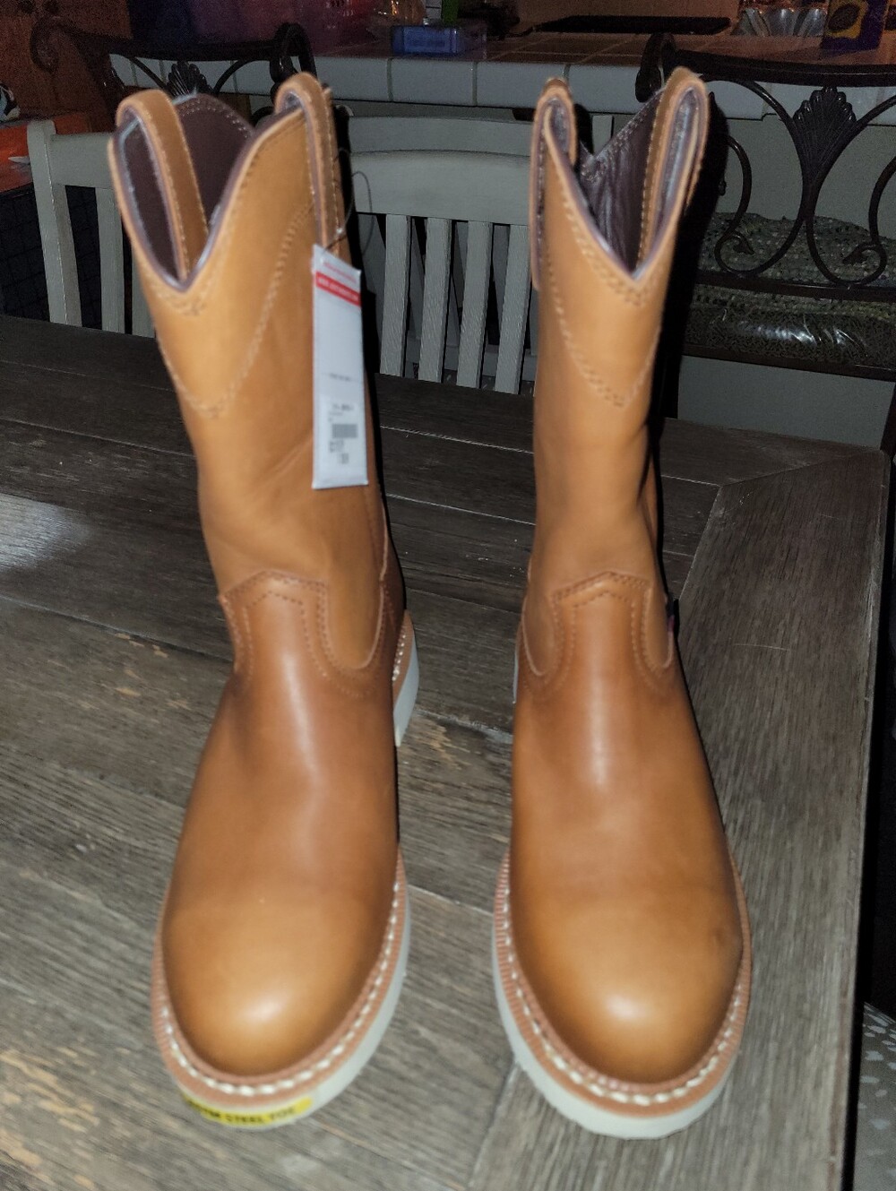 Justin Men's Tan Leather Work Boots - Classic Western Pull-On Style NWT